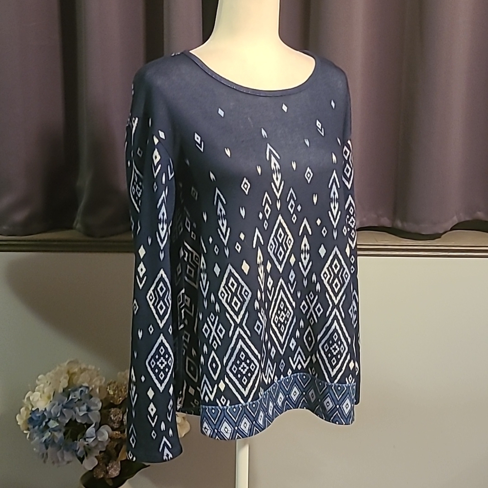 Justice Blue Scoop Neck Patterned Top - Girl's 16